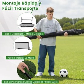 Baliza de futebol infantil 150 x 71 x 76 cm portátil com estrutura metálica dobrável, estacas para fixação no solo, montagem simples, para maiores de