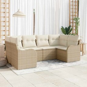 Conjunto de Sofá de Jardim de 6 Peças com Almofadas Bege Polirattan