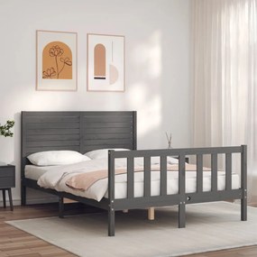 Estrutura de cama com cabeceira 140x190 cm madeira maciça cinza