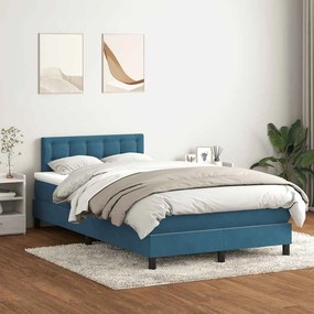 vidaXL Cama com molas/colchão 120x220 cm veludo azul-escuro
