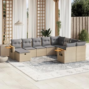 10 pcs conjunto de sofás p/ jardim com almofadões vime PE bege