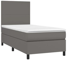 Cama box spring c/ colchão/LED 80x200 cm couro artificial cinza