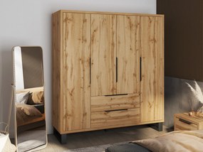 Roupeiro Avicavu 115, Preto, Carvalho wotan, 210x191x60cm, 221 kg, Portas para roupeiro: Com dobradiças