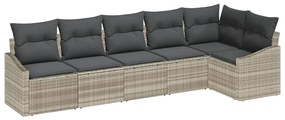 Conjunto de Sofá de Jardim 6 Peças com Almofadas Cinza Claro de Rattan
