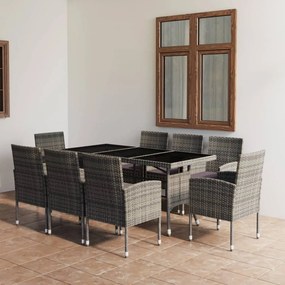 vidaXL 9 pcs conjunto jantar p/ jardim vime PE antracite e cinzento