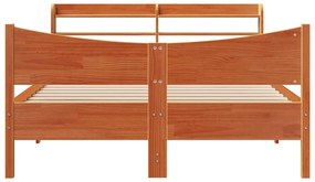Estrutura cama c/ cabeceira 140x190cm pinho maciço castanho-mel