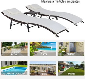 2 espreguiçadeiras 196x61x53cm com mesa de centro 40x40x40cm dobrável