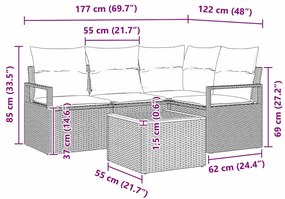 Conjunto de Sofá para o Jardim com 5 Peças e Almofadas Beijes em Ratta
