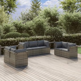 vidaXL 7 pcs conjunto lounge de jardim c/ almofadões vime PE cinzento