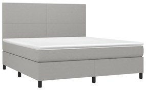 Cama box spring c/ colchão e LED 180x200 cm tecido cinza-claro