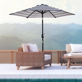 Chapéu de Sol Exterior Ø230 cm com Ângulo Ajustável e Manivela Impermeável Azul e Branco