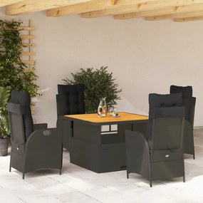 vidaXL 5 pcs conjunto de jantar p/ jardim c/ almofadões vime PE preto