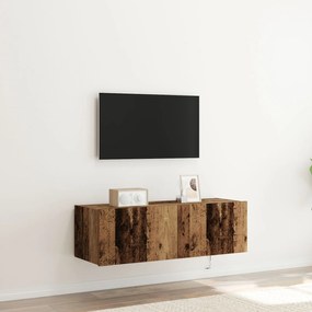 Cabinet de TV vidaXL com Luzes LED Madeira Velha 100x35x31 cm