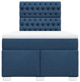 Cama boxspring com colchão 120x190 cm tecido azul