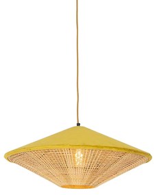 Candeeiro de suspensão rústico amarelo veludo com ráfia 60 cm - Frills Can Country / Rústico,Oriental