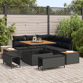 Conjunto de Sofá de Jardim 8 Peças com Almofadas Rattan Poliéster Pret