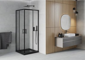 Mexen Rio cabine de duche quadrada 80 x 80 cm, transparente, preta + base de duche Flat, preta - 860-080-080-70-00-4070B