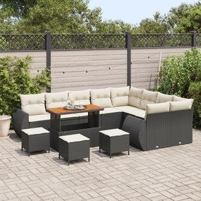 Conjunto de Sofá de Jardim de 13 Peças com Almofadas Preto Rattan Poli