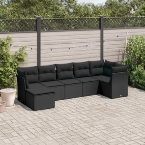 7 pcs conjunto de sofás p/ jardim c/ almofadões vime PE preto