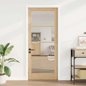 vidaXL porta interna com vidro "ORKDAL" 86x211x4 cm madeira sólida de pinho