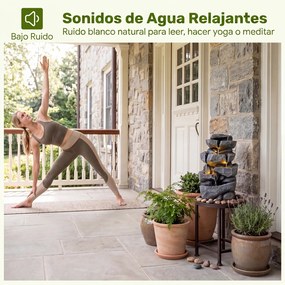 Fonte de água em cascata para exterior com 5 níveis 29,5 x 21 x 47 cm, iluminação LED e caudal regulável, decorativa para sala, jardim ou terraço