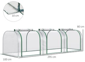 Estufa 295x100x80 cm para Jardim Varanda Estufa Pequena para Cultivo de Plantas com 3 Janelas Estrutura de Aço e PVC Transparente e Verde