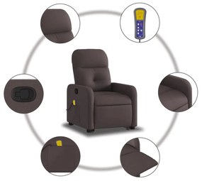 Poltrona massagens reclinável elevatória tecido castanho-escuro