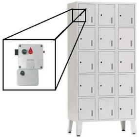 Cacifos Metálicos Triplo Cinza 15 Cacifos 1900x900x500mm Moeda C/recolha