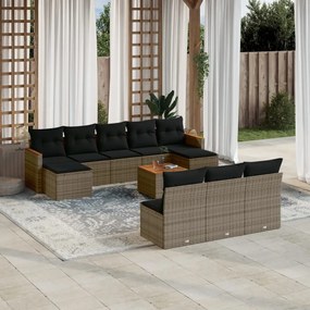 vidaXL 11 pcs conjunto sofás de jardim c/ almofadões vime PE cinzento