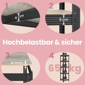 Estante de arrumação de 37 x 37 x 150 cm cinza + preto