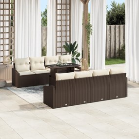 Conjunto de Sofá de Jardim 7 Peças com Almofadas Castanho em Rattan Si