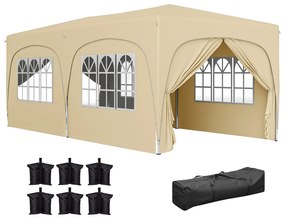 Outsunny Tenda Dobrável 3x6 m com Painéis Laterais UPF50+ Tenda de Jardim com Altura Ajustável e Bolsa de Transporte Areia | Aosom Portugal