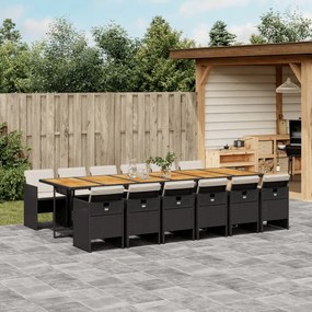 vidaXL 13 pcs conjunto de jantar p/jardim com almofadões vime PE preto