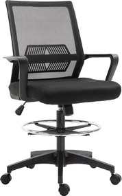 Cadeira de escritório com assento alto ajustável, 64 x 59 x 104-124 cm, banco giratório de escritório com rotação de 360°, malha respirável preta