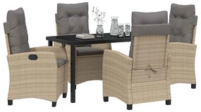 Conjunto de Jantar de Jardim de 5 Peças com Almofadas - Rattan Poliést