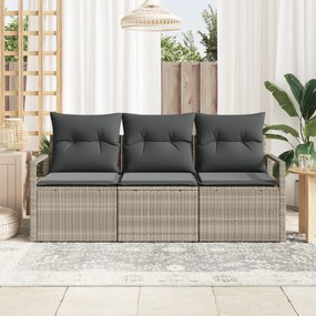 Conjunto de Sofás de Jardim de 3 Peças com Almofadas Cinza Claro Vime