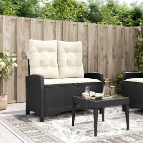 vidaXL Banco de jardim reclinável com almofadões vime PE preto