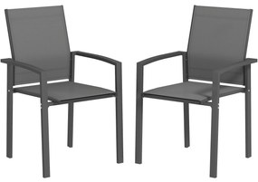 Outsunny Conjunto de 2 Cadeiras de Jardim Empilháveis com Tecido Transpirável e Estrutura em Aço 56x58x89 cm Cinzento Escuro | Aosom Portugal