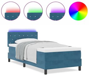 Cama Box com Colchão e LED Azul Escuro 90x190 cm Veludo