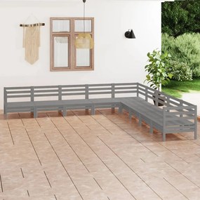 vidaXL 9 pcs conjunto lounge de jardim pinho maciço cinzento