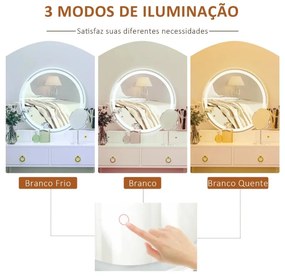 Toucador Belle com Banquinho e Luzes LED Reguláveis - Branco e Dourado