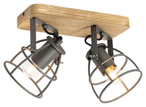 Projetores de teto industriais cinzento escuro com madeira ajustáveis 2 luzes - Arthur