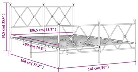 Estrutura de cama com cabeceira e pés 137x190 cm metal preto