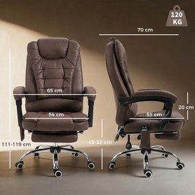 Cadeira de escritório executiva com função de massagem e aquecimento, altura ajustável, encosto reclinável, em tecido de microfibra castanho