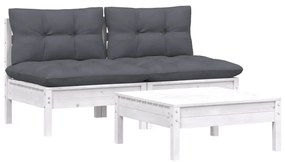 3 pcs conj. lounge de jardim com almofadões antracite pinho
