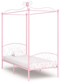 Estrutura de cama com dossel 100x200 cm metal cor-de-rosa