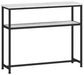 HOMCOM Mesa Consola Moderna Consola Estreita com Superfície com Efeito Mármore Prateleira Aberta e Estrutura de Metal 100x30x81 cm Branco | Aosom Portugal