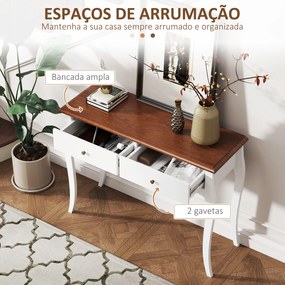 Mesa Consola de Entrada com 2 Gavetas Estilo Francês 100x35x76,5 cm Branco e Castanho Escuro