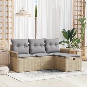 Conjunto de Sofá de Jardim em 4 Peças com Almofadas Bege em Rattan Pol