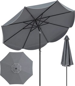 Guarda-sol de 270 cm para terraço exterior com inclinação bidirecional de 30° (BASE NÃO INCLUIDA), 8 varas metálicas, manivela e volantes decorativos
